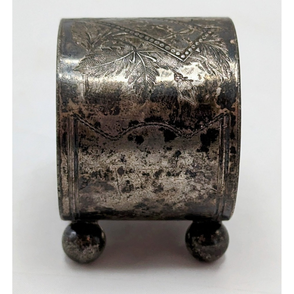 Antique Silver Plate Napkin Holder Ball Feet - Personalized